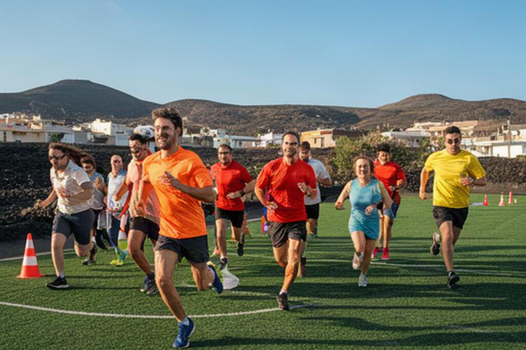 Participantes de una jornada deportiva al aire libre en Charco del Pino